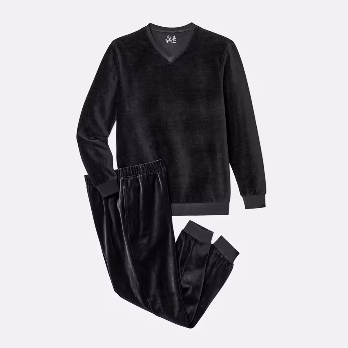 ست بلوز و شلوار مخمل مشکی مردانه چیبو