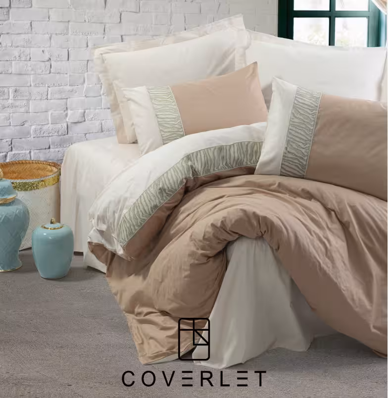 روتختی نسکافه‌ای کرم دونفره طرح حاشیه‌دار کاوری مدل Beldon