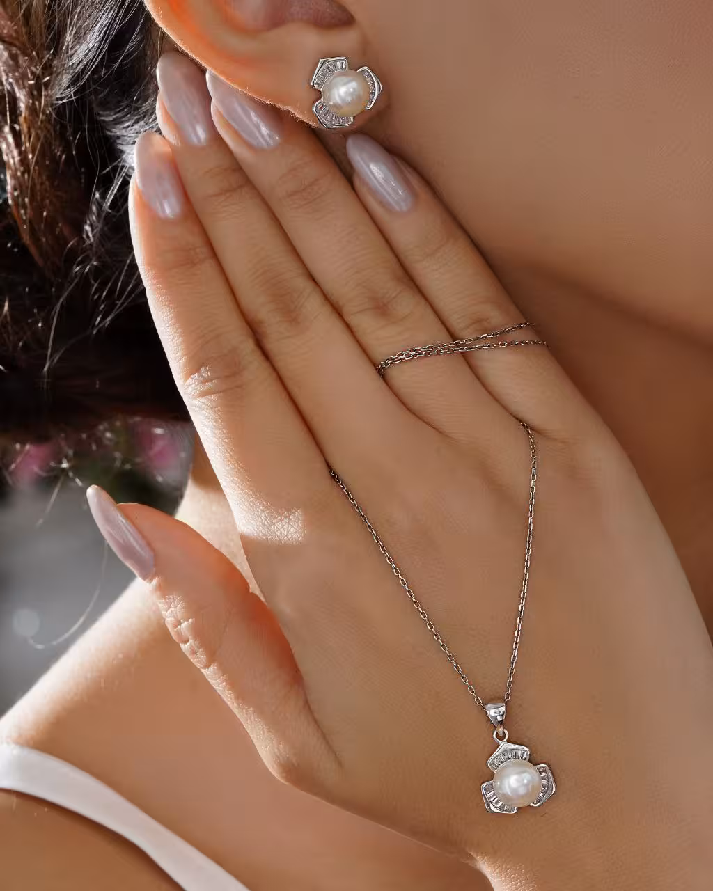 نیمست نقره مروارید اصل جواهری کد 00500