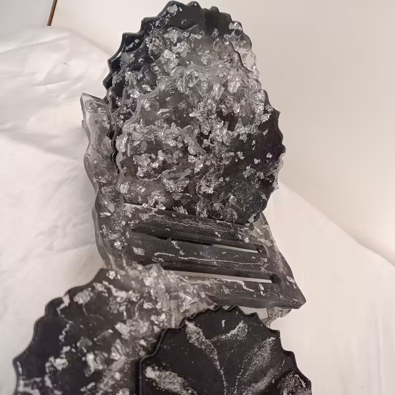 زیر استکانی رزینی  ب همراه استند ورق نقره و دودی