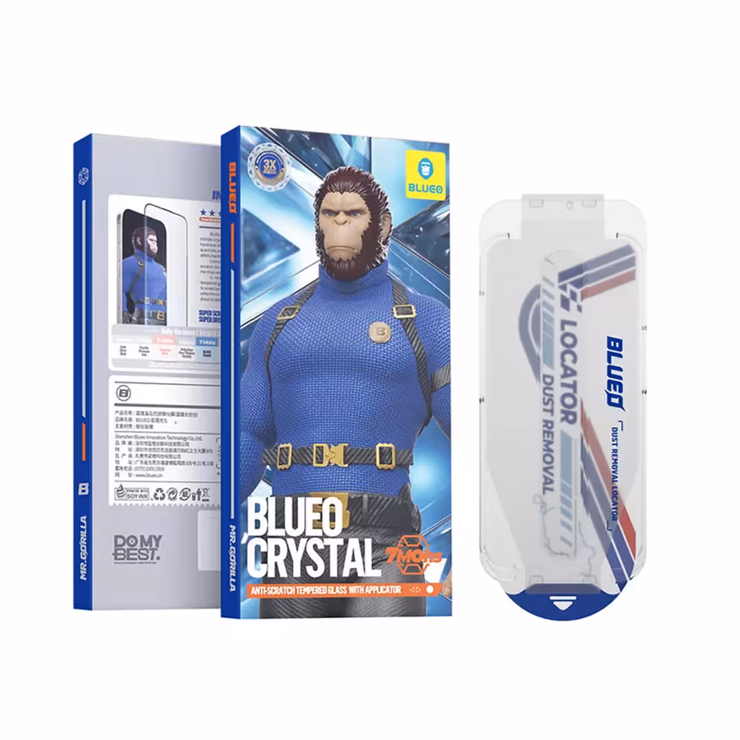 گلس آیفون 16 پرو کریستالی با کیت نصب اتوماتیک بلوئو iPhone 16 Pro