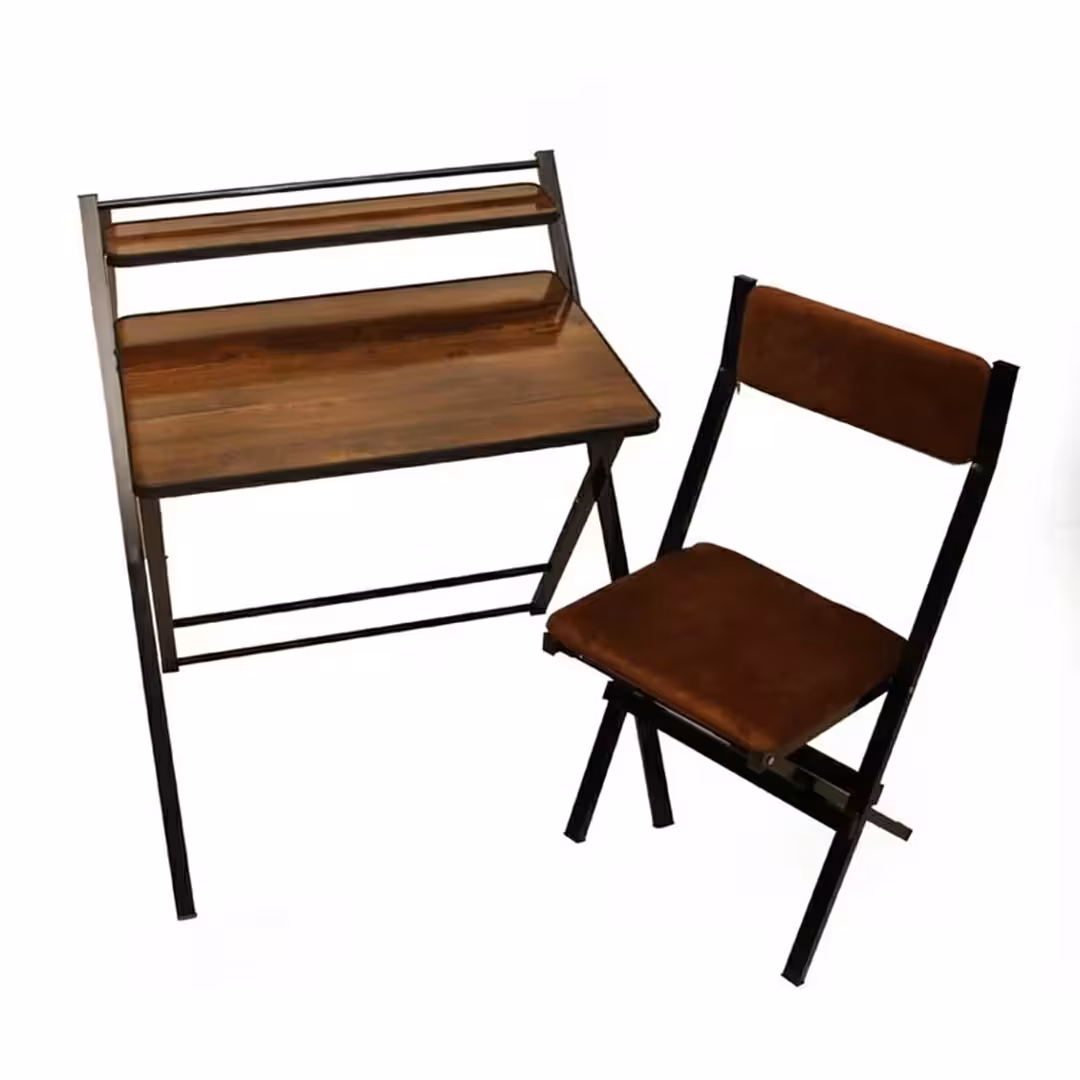 میز تحریر دانشجویی با صندلی پارچه‌ای (قهوه‌ای تیره)