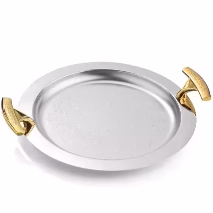 سینی دایره دسته طلایی نگینی ریور کد G1426