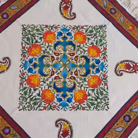 سفره  و رومیزی قلمکار رنگ شده با دست و رنگهای مخصوص قلمکاری تثبیت رنگ شده 