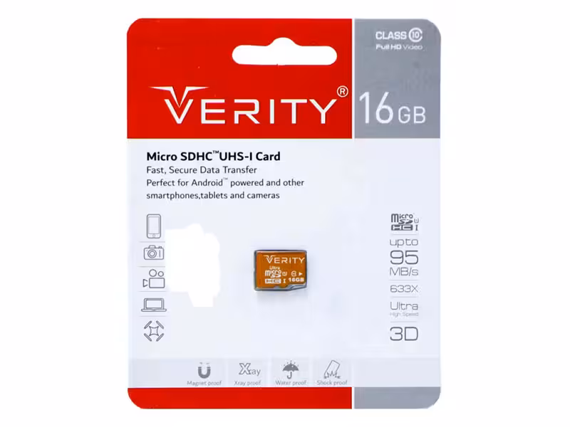 کارت حافظه وریتی Verity U106 U1 95MB/s به ظرفیت 16 گیگابایت بدون خشاب