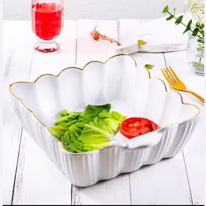 تابه مربع سرامیک طرح‌دار آماتیس مدل ابری با لب طلا، سایز بزرگ کد 746