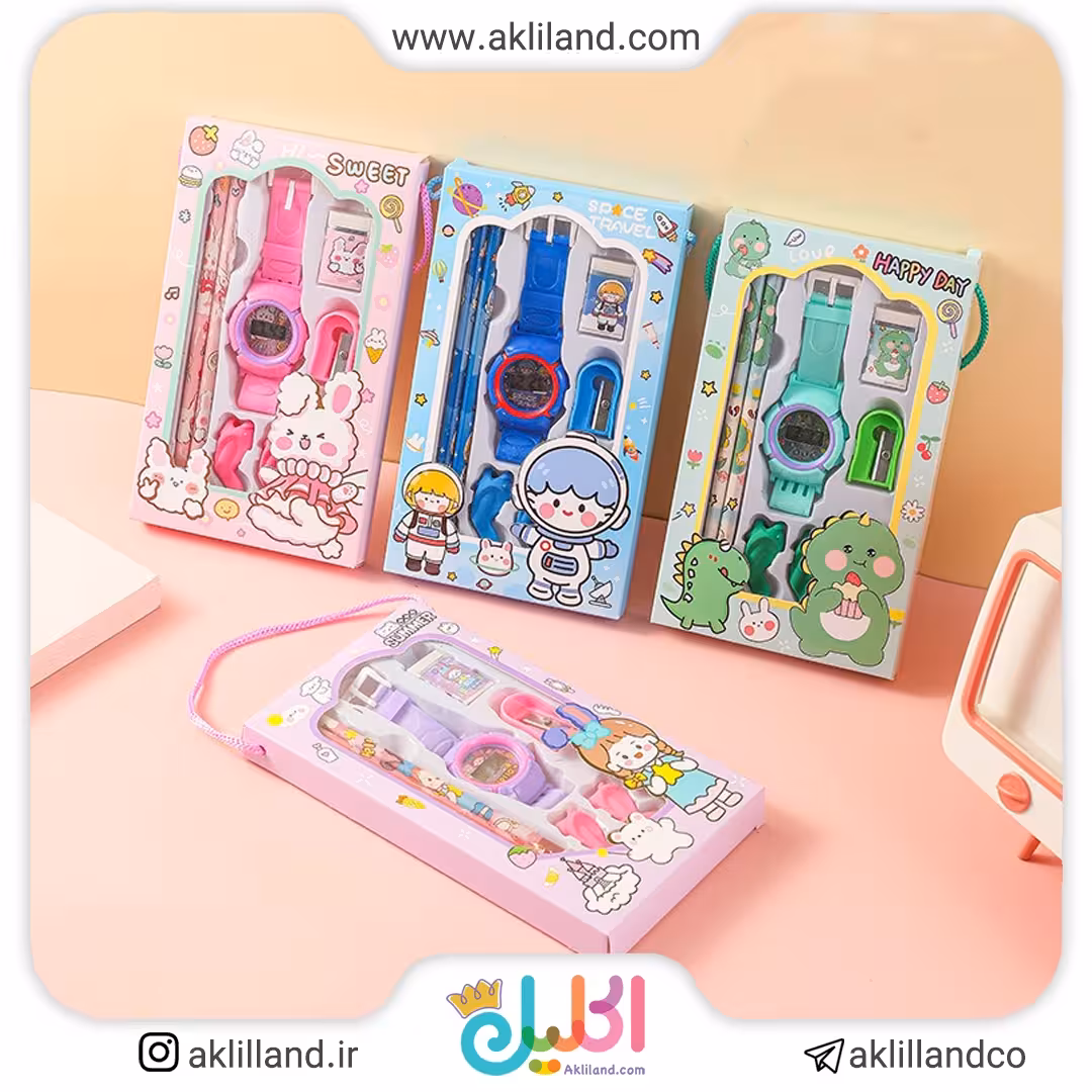 ست تحریر حیوانات ساعت دار