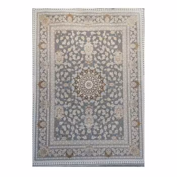 فرش کاشان 1200 شانه کد 1227 زمینه نقره ای