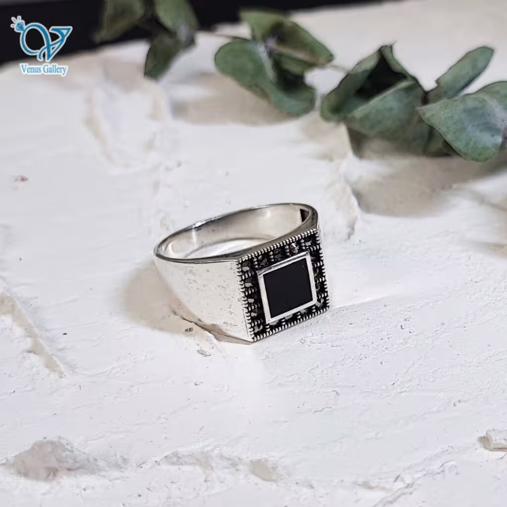 انگشتر نقره مردانه ترک سنگ اونیکس کد 3598