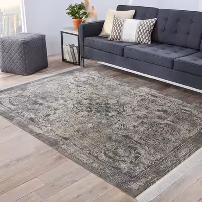 فرش ماشینی مدل مدرن طرح فرانسوی زمینه طوسی