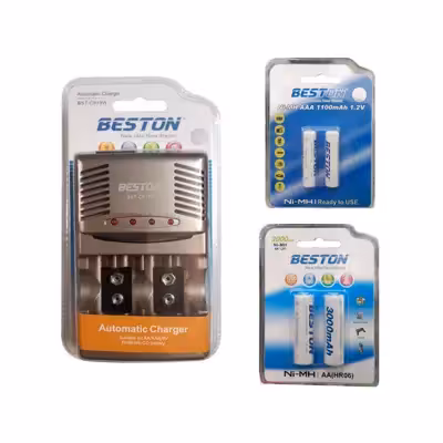 شارژر باتری بستون مدل C819W به همراه باتری قلمی و نیم قلمی قابل شارژ بستون بسته 4 عددی