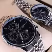 ساعت مچی ست زنانه مردانه سیتیزن نقره ای مشکی (طرح سه موتوره تقویم فعال)