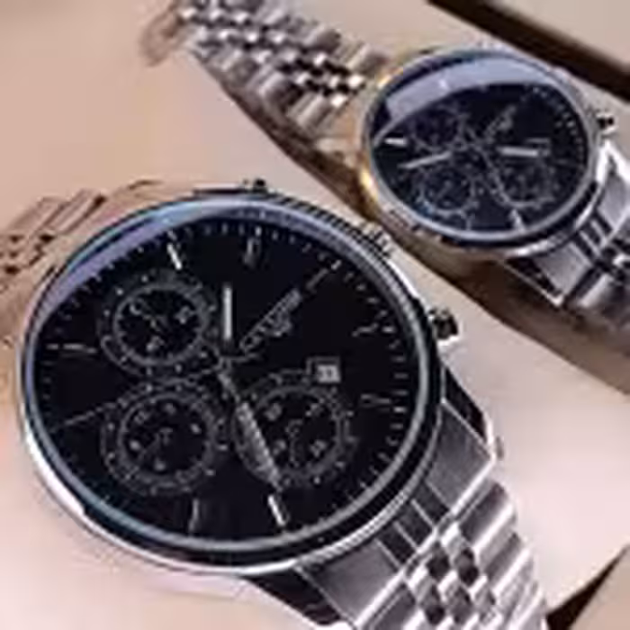 ساعت مچی ست زنانه مردانه سیتیزن نقره ای مشکی (طرح سه موتوره تقویم فعال)