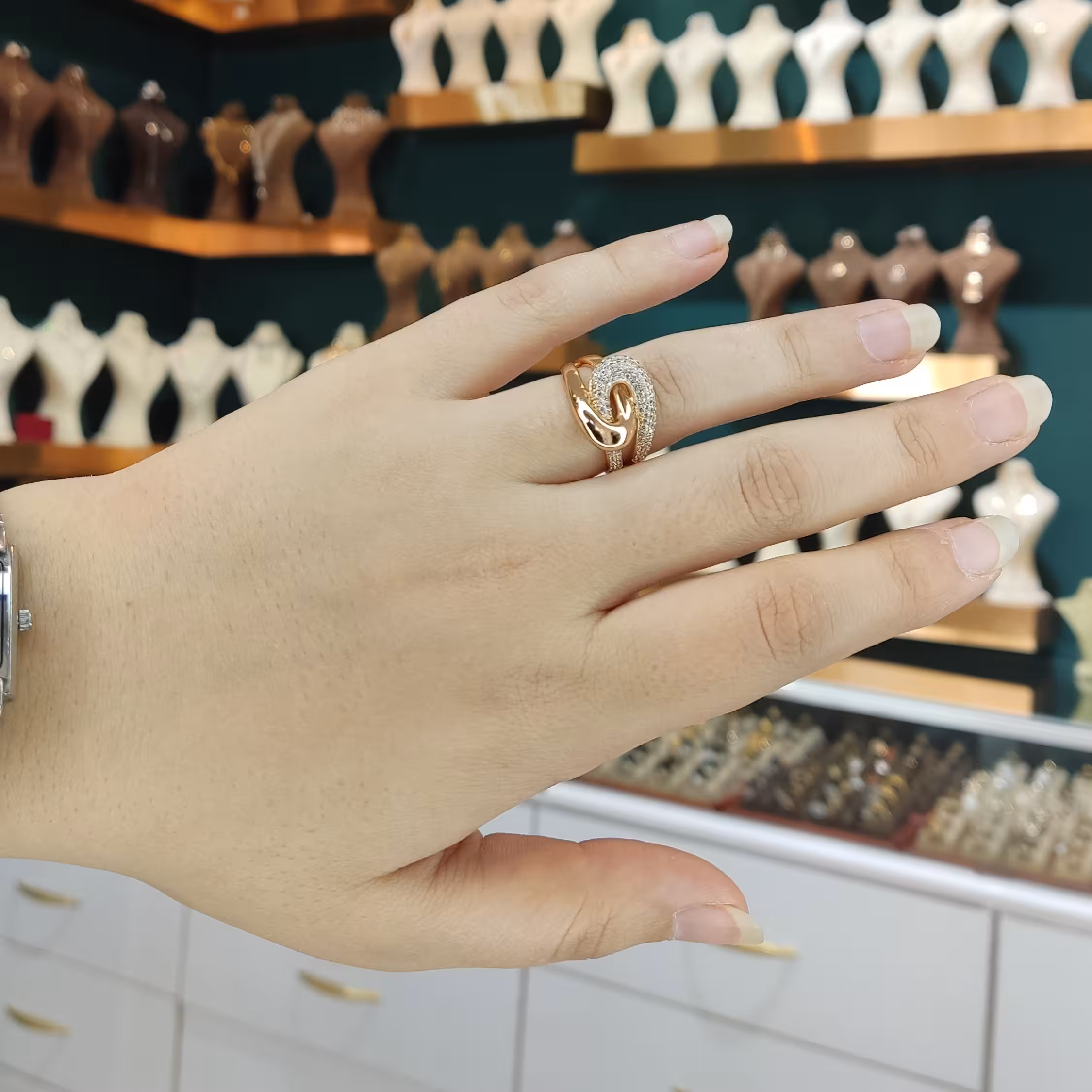 انگشتر ژوپینگ طرح جواهر آبکاری قوی 