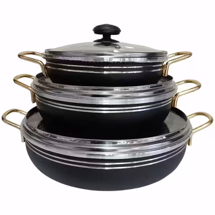 سرویس تابه 6 پارچه مدل زنبوری دسته طلایی