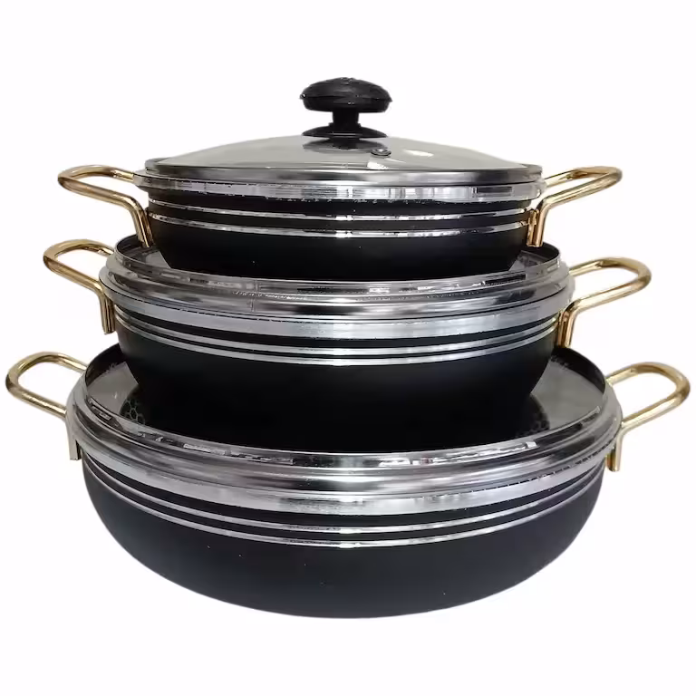 سرویس تابه 6 پارچه مدل زنبوری دسته طلایی