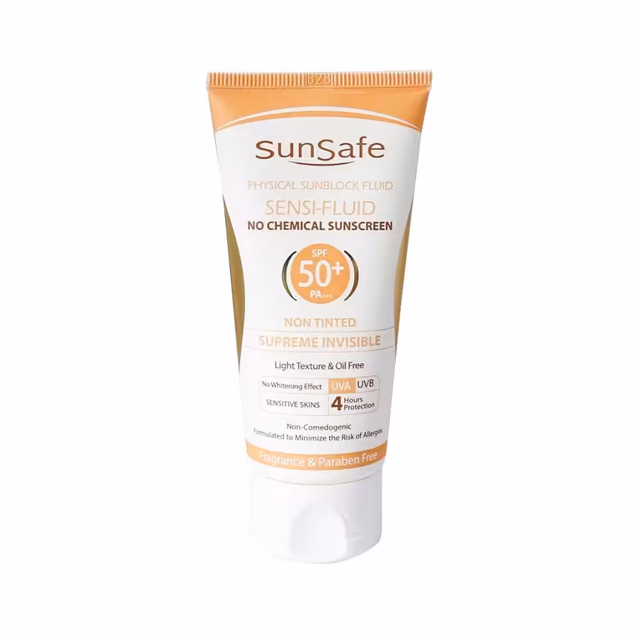 فلوئید ضد آفتاب SPF50  فیزیکال سان سیف مناسب پوست ‌های حساس 50 میلی لیتر Sunsafe Sensi SPF50  Fluid No Chemical Sunscreen