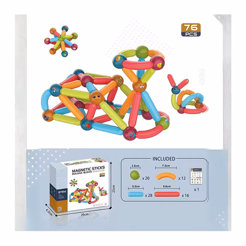 اسباب بازی ساختنی مگنت میله ای 76 قطعه آیتم 7803