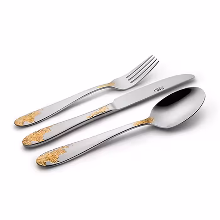 سرویس قاشق و چنگال ناب استیل 86 پارچه مدل امپریال طلایی