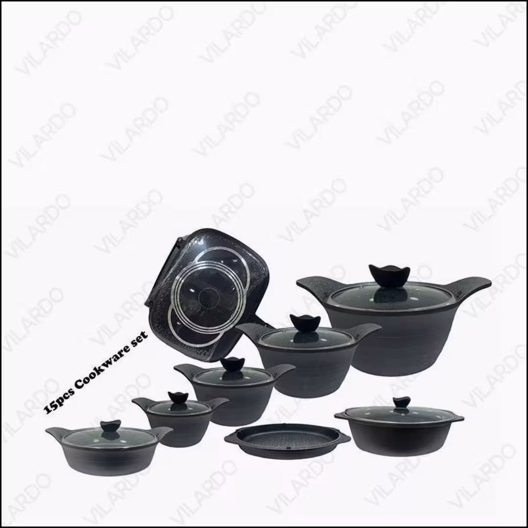 سرویس قابلمه چدن گرانیت 15 پارچه برند ویتارا رنگ مشکی