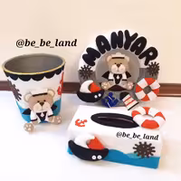 ست حلقه اسم و سطل و جادستمال کاغذی خرس ملوانی پرطرفدار