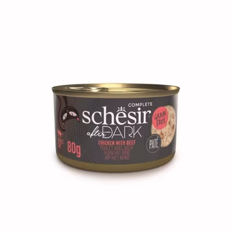 کنسرو گربه شسیر مدل افتر دارک پته با طعم مرغ و گوشت وزن 80 گرم