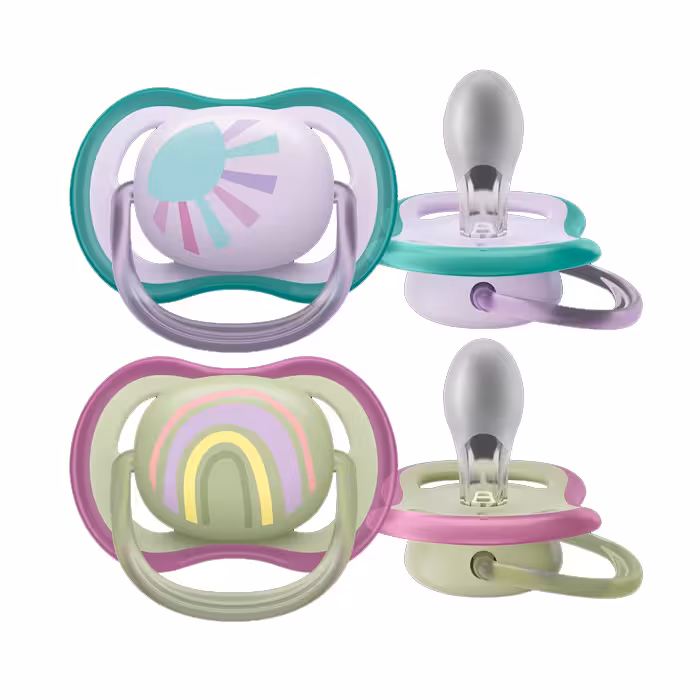 پستانک اونت اولترا ایر تکی 0 تا 6 ماه avent ultra air طرح رنگین کمان و خورشید