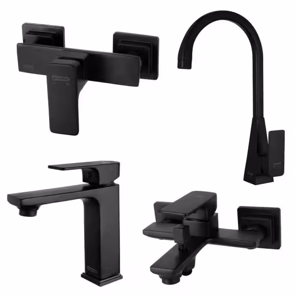 ست 4 تکه شیرآلات درخشان مدل سوپر فلت مشکی