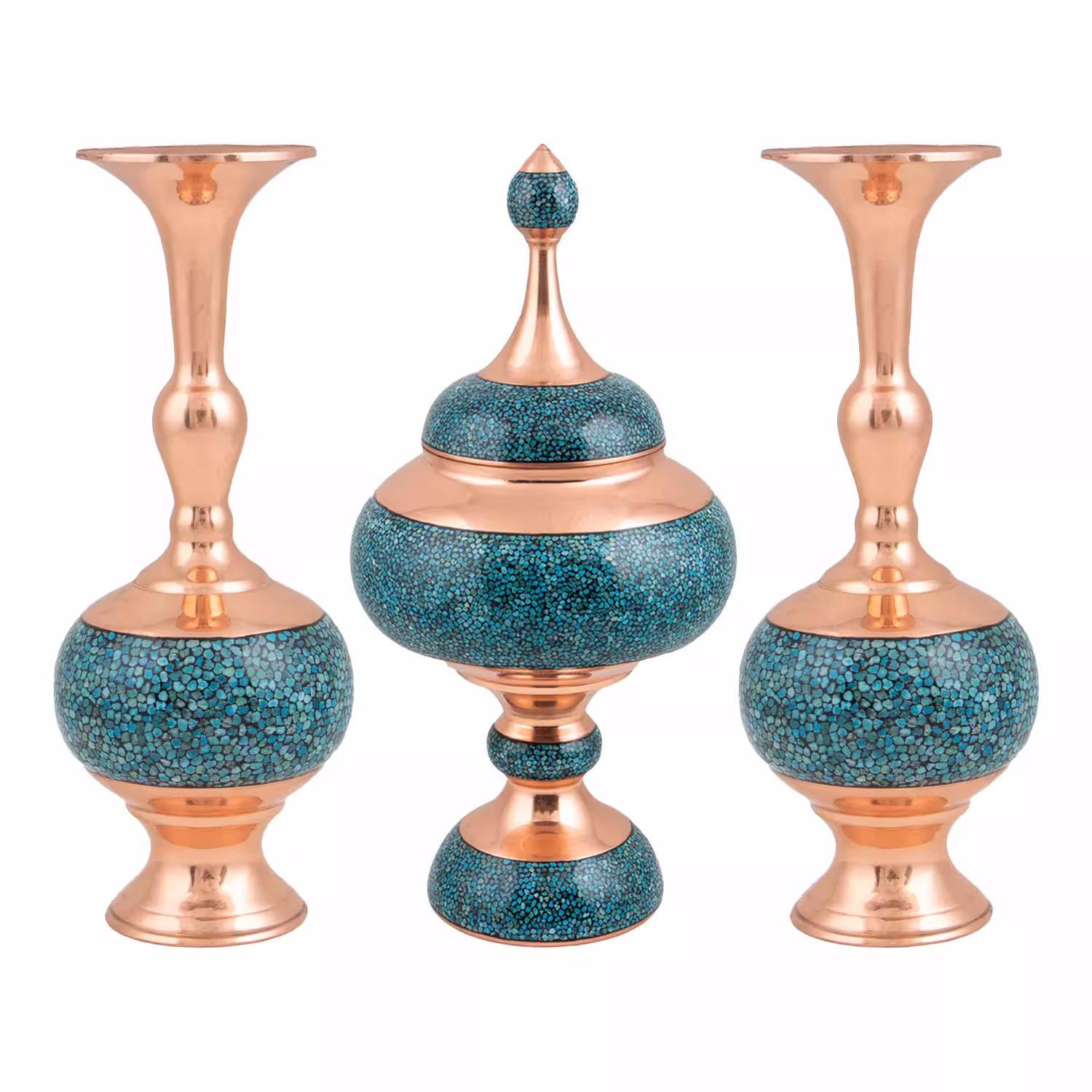 ست شکلات خوری و گلدان فیروزه‌کوبی کد 32