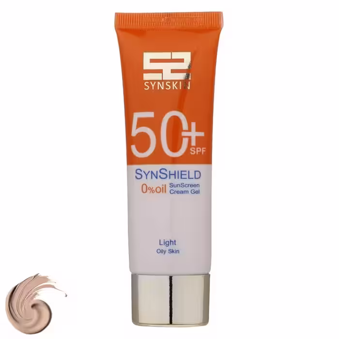 کرم ضد آفتاب رنگی ساین اسکین، SPF 50، مدل Syn Shield، ‌مناسب پوست‌های آکنه‌دار و چرب با حجم 50 میلی‌لیتر، ضد آب، مرطوب‌ک