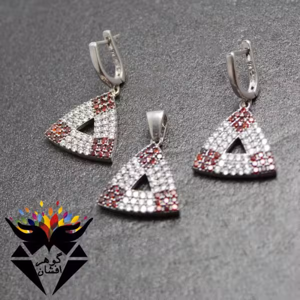 نیم ست نقره زنانه رنگی کد NS_1083