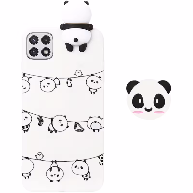قاب فانتزی عروسکی پاندا رختی Panda Case مناسب برای گوشی Samsung Galaxy A22 5G مدل نیمه شفاف سه بعدی همراه با پاپ سوکت سیلیکونی ست (مجهز به محافظ لنز)