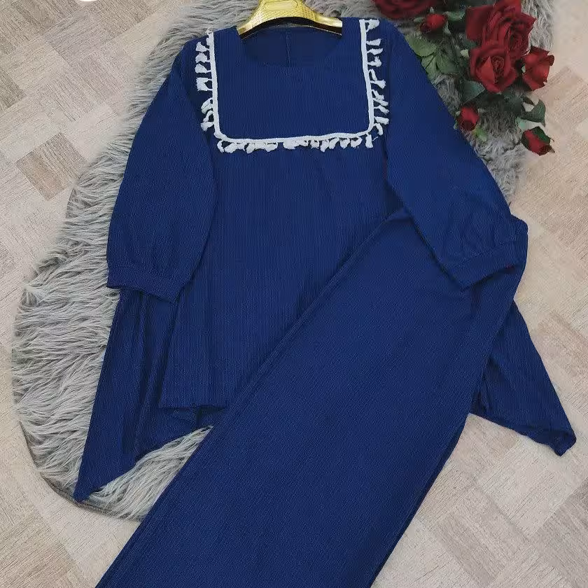 ست تونیک و شلوار افسانه کریشه کنفی درجه یک فری 38-50
