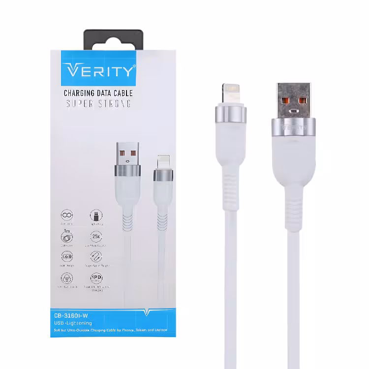 کابل دیتا و شارژ آیفون VERITY مدل 3160 سفید