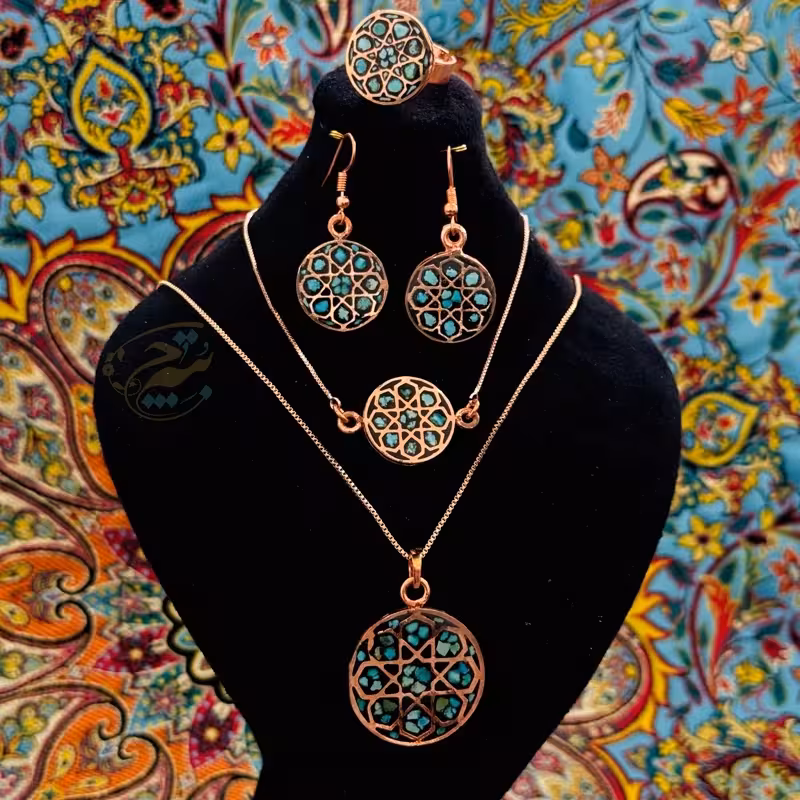 ست زیورآلات مسی فیروزه کوبی مدل 2