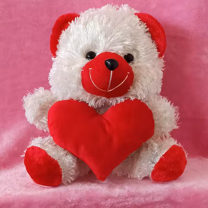 خرس ولنتاین لپ دار رنگ کرمی خز دار 35 سانت مناسب هدیه