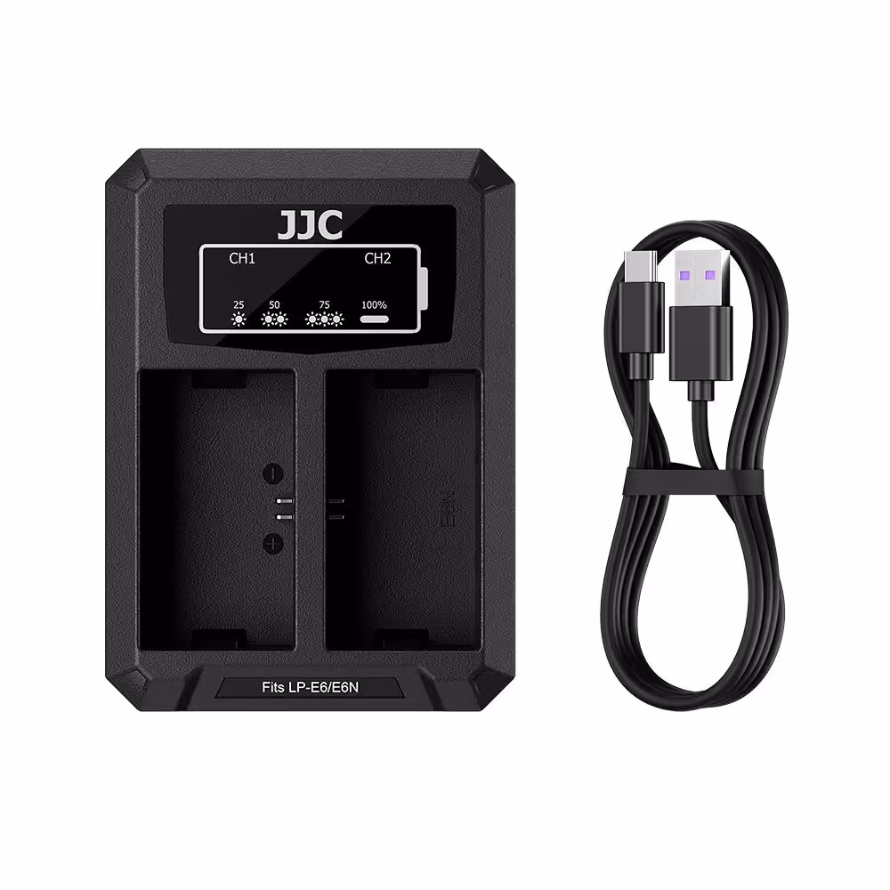 شارژر دوقلو تایپ سی باتری دوربین کنون جی جی سی مدل DCH-E6TC