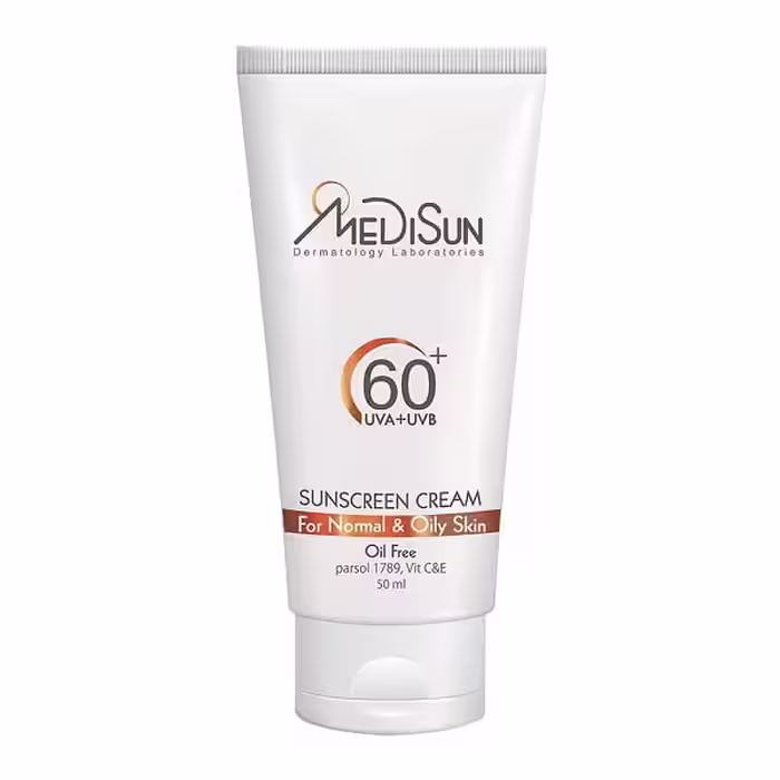 کرم ضدآفتاب بی‌رنگ مدیسان Spf60 مناسب پوست معمولی و چرب حجم 30 میلی لیتر