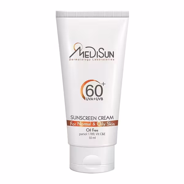 کرم ضدآفتاب بی‌رنگ مدیسان Spf60 مناسب پوست معمولی و چرب حجم 30 میلی لیتر