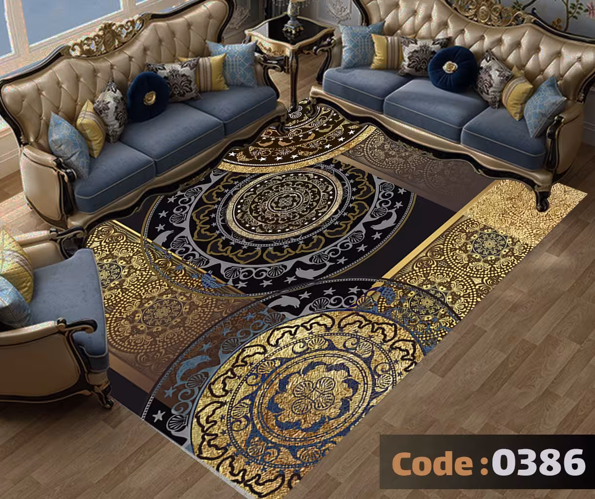 کاورفرش روفرشی دورکشدار گوشه لیفه ای کرم  قهوه ای کد 0386