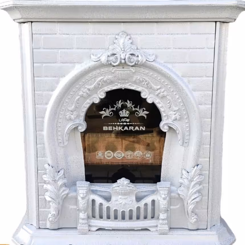 بخاری گازی بهکاران طرح شومینه مدل پرنس T-30000 ظرفیت 30000-سفید