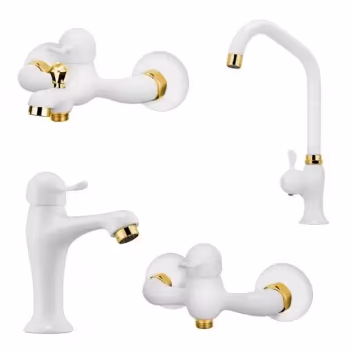 ست کامل شیرآلات کاویان مدل پروانه سفید طلایی