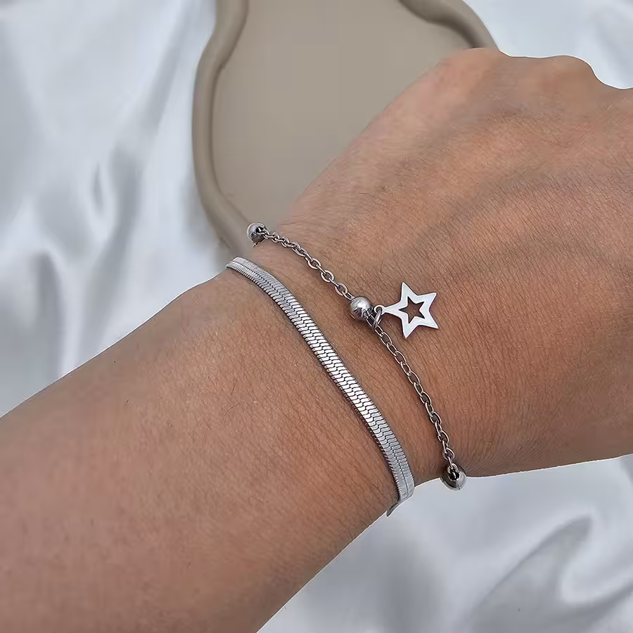 دستبند دو ردیف استیل ستاره کد 102
