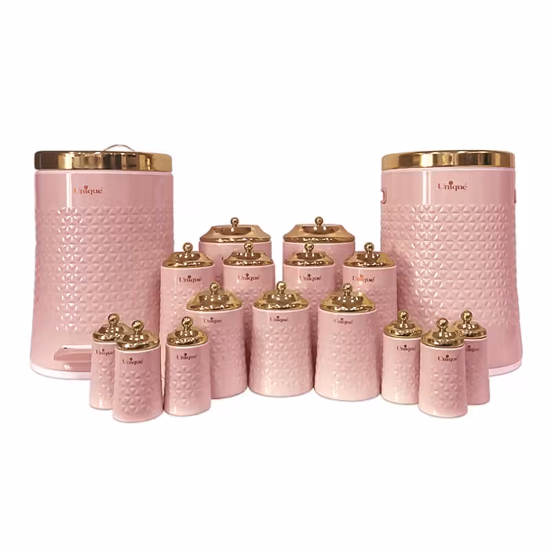 سرویس آشپزخانه یونیک 17 پارچه صورتی طلایی مدل UN-4627