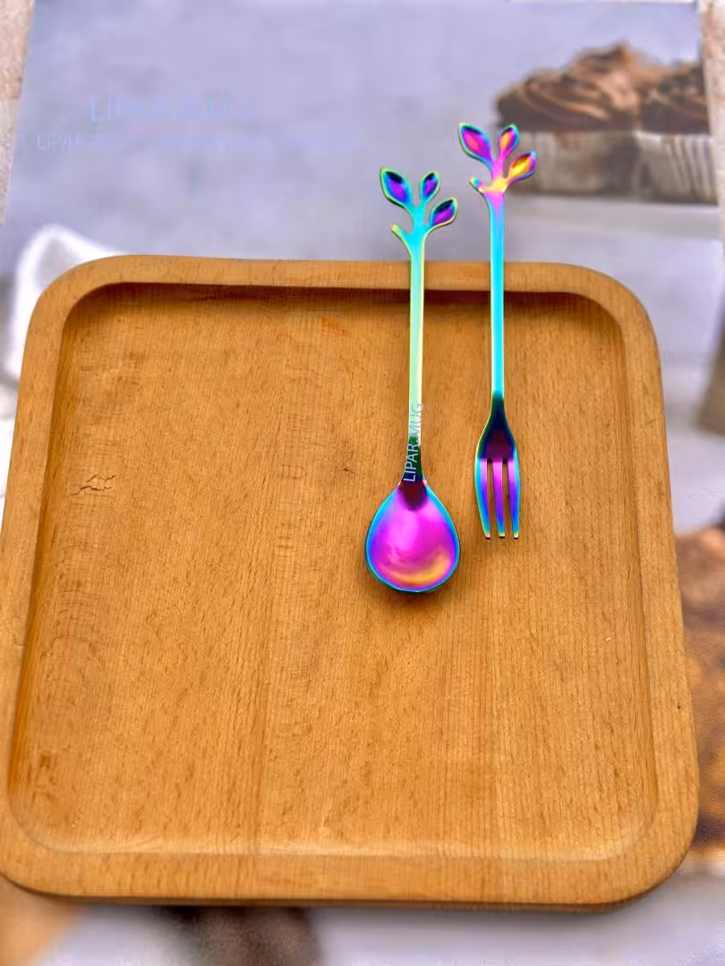 ست صبحانه خوری آبرنگی دسر خوری طرح برگی کد 7937