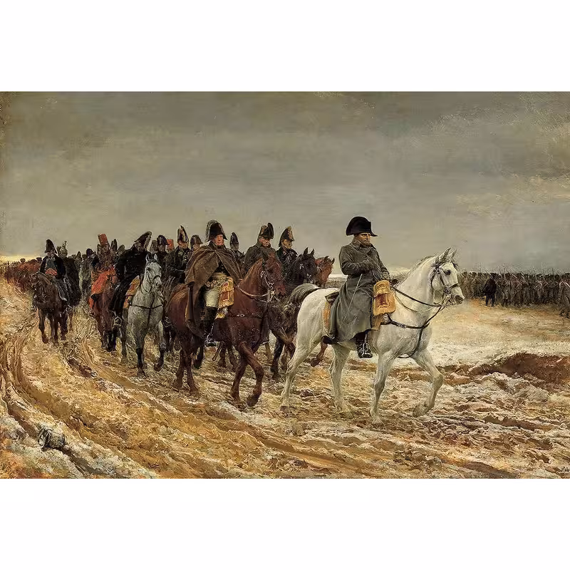 تابلو شاسی طرح ناپلئون بناپارت سوار بر اسب و سپاه جنگ مدل T1731 | دنیای قاب