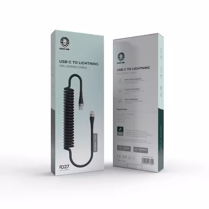 کابل فنری تایپ سی به لایتنینگ گرین Green usb-c to lightning TPU spring cable