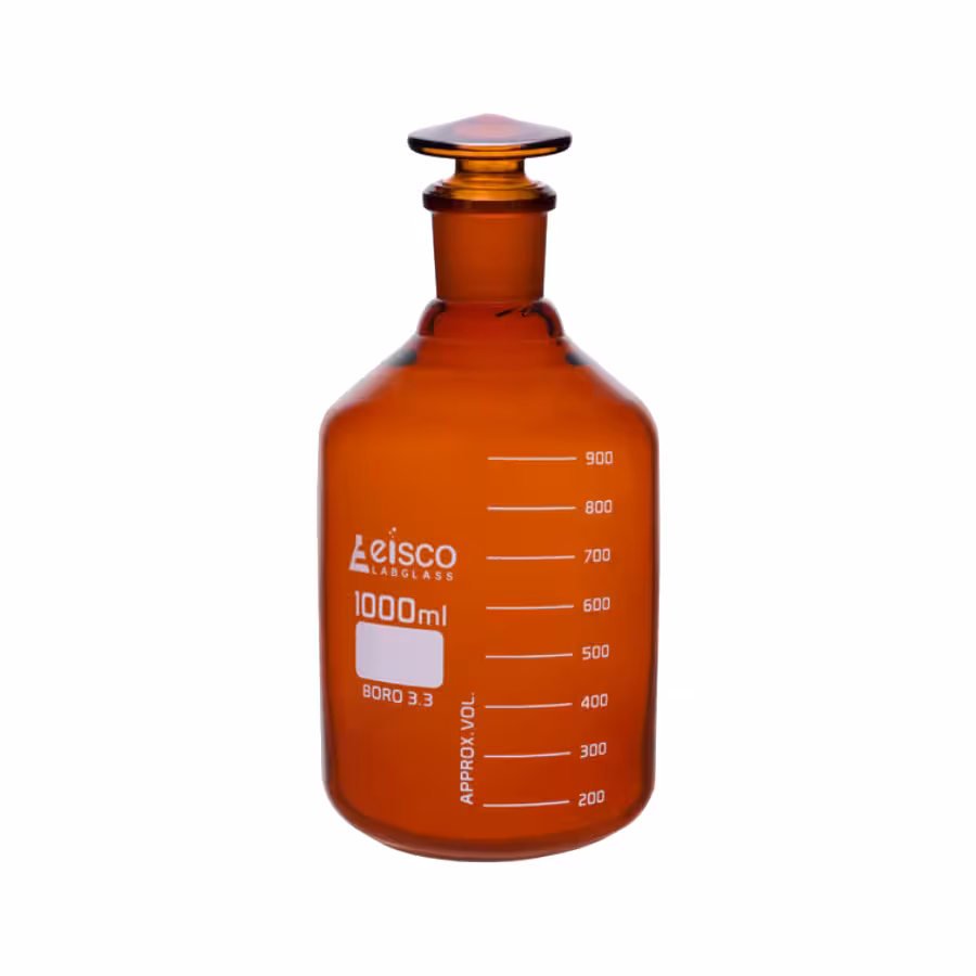 بطري شيشه مايعي تیره با درب پلاستيكي 250ml Eisco