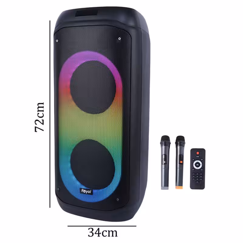 اسپیکر چمدانی بی سیم قابل حمل رویال مدل RSP-830 همراه با دو عدد میکروفن و ریموت کنترل