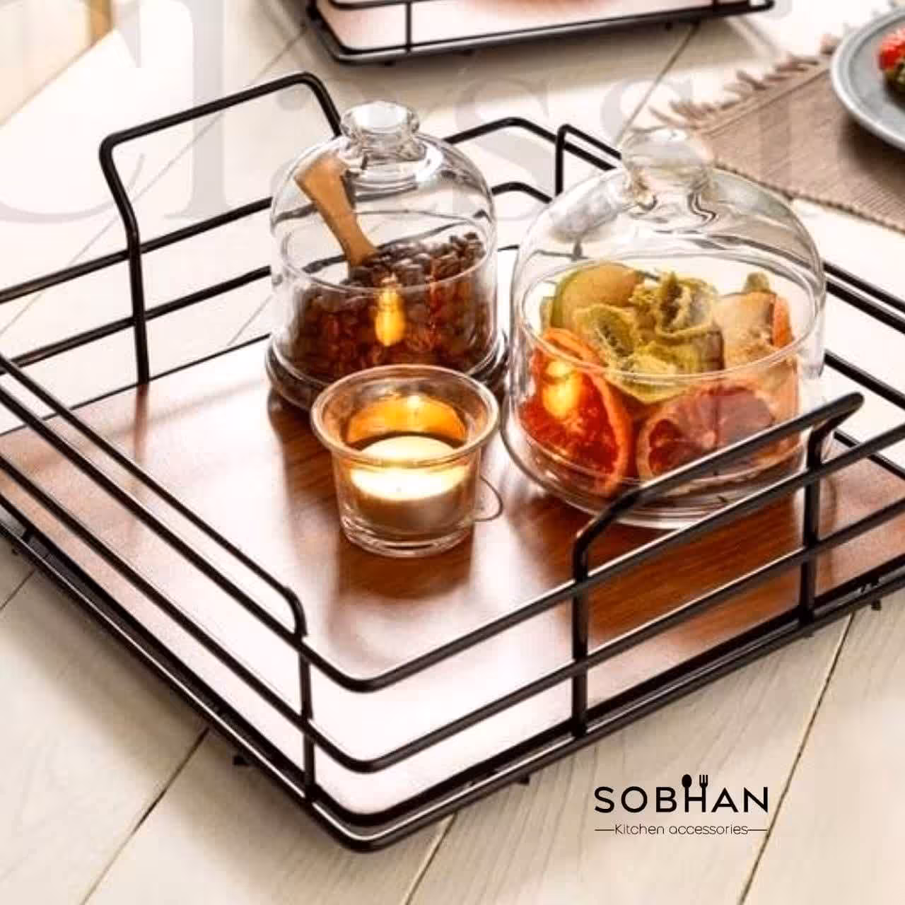 سینی چوب و فلز مربع